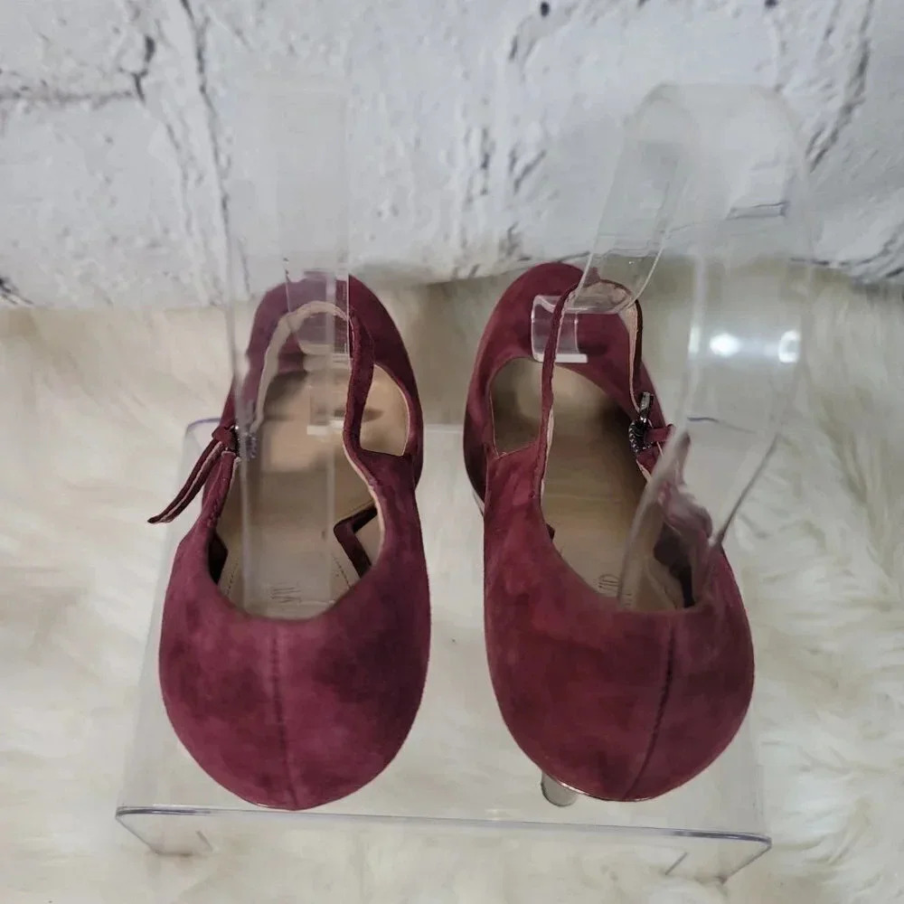 Joan & David Daquimberly Mary Jane Purple Gold Pumps Platform Heel Leather Suede - Picture 10 of 15